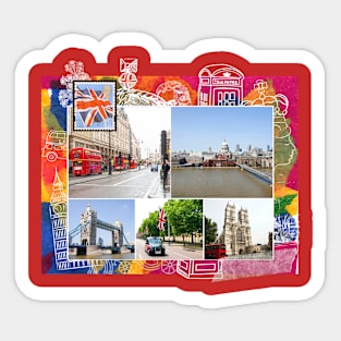 London Collage on Colorful Abstract Background Sticker